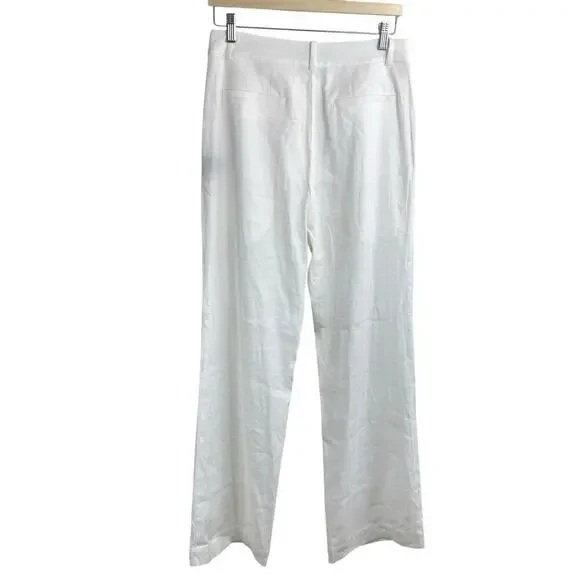 Jenni Kayne Riley Linen Blend Pleated Front Relaxed Fit Trouser Pants White Sz 4